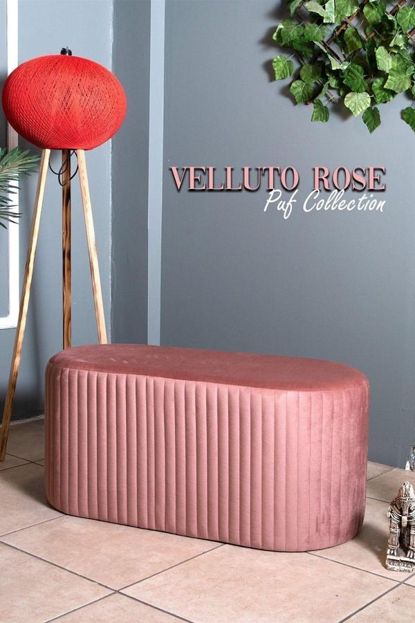 Gazzini Furniture Velluto Lungo Lounge Gül Kurusu Puf - 90cm Oval Dekoratif Puf Koltuk 40x90 cm - Image 1