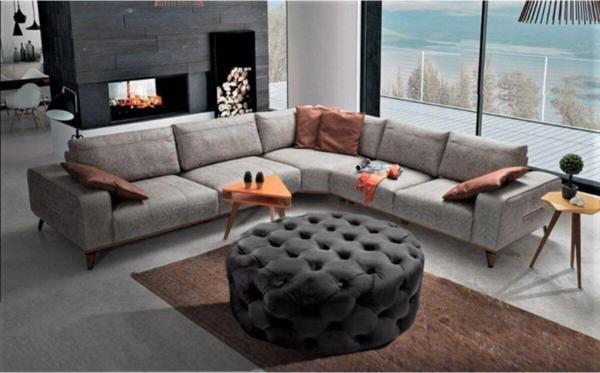 Gazzini Furniture Antrasit Yuvarlak Chester Model Kapitoneli Orta Puf 85x85 cm - Image 1