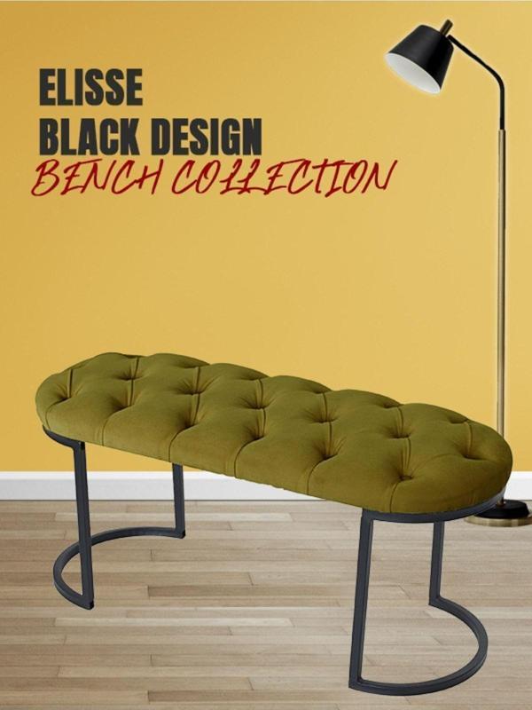Gazzini Furniture Elisse Hardal Bench Metal Ayaklı Kapitoneli Model Oval Puf - Image 1