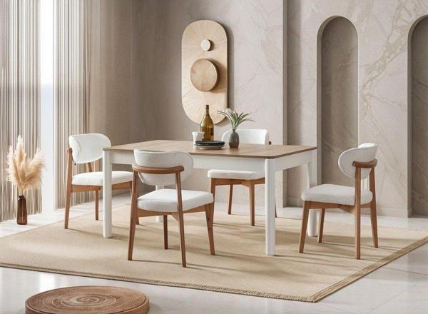 Gazzini Furniture Polo Beyaz Teddy Natural Ahşap Bohem Sandalye - Image 1
