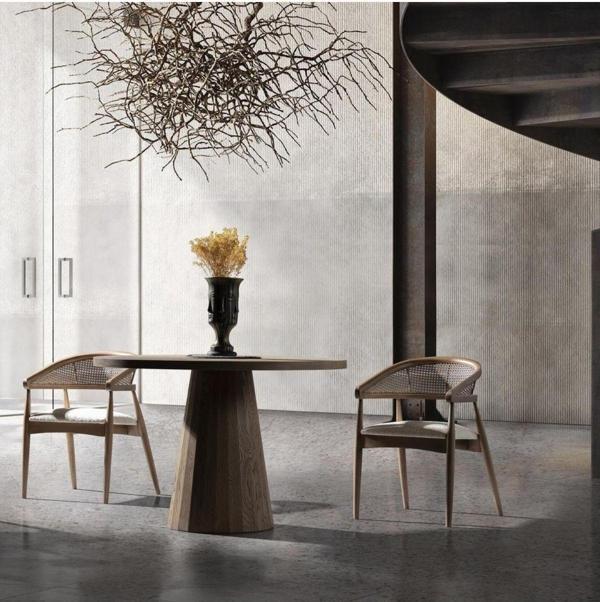 Gazzini Furniture Gazel Hasırlı Beyaz Teddy Hazeran Ceviz Ahşap Bohem Sandalye - Image 1