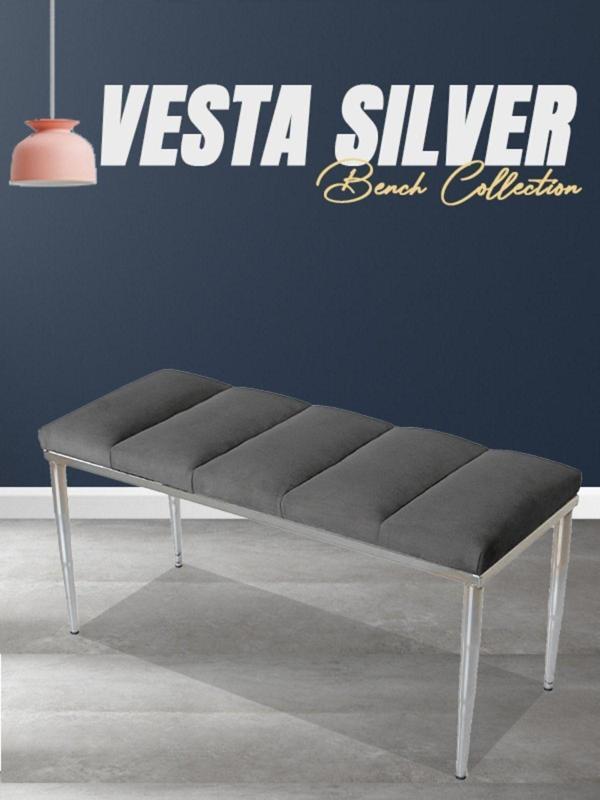 Gazzini Furniture Vesta Silver Puf Dilimli Model Metal Ayaklı Bench - Image 1