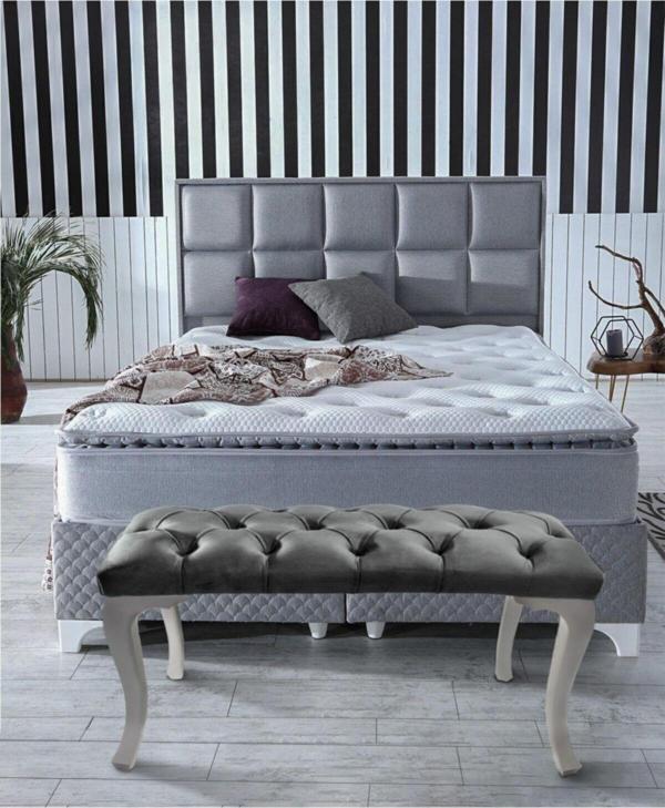 Gazzini Furniture Classic Chester Model Kapitoneli Açık Gri Puf - Beyaz Ayak - Image 1