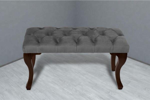 Gazzini Furniture Classic Chester Model Kapitoneli Açık Gri Puf - Ceviz Ayak 40x100 cm - Image 1
