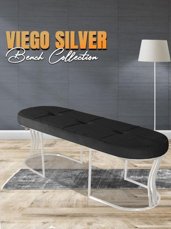 Gazzini Furniture Viego Silver Exclusive Bench Lüks Metal Gümüş Ayak, Chester Model Yatak Ucu Antrasit Puf - Image 1