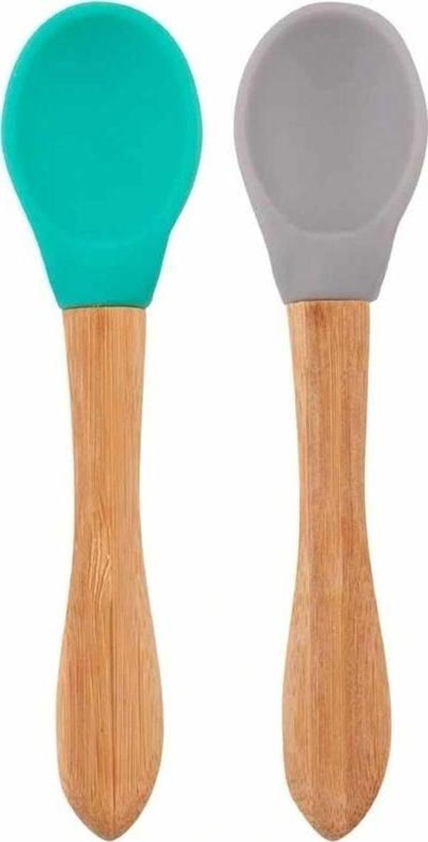Nessiworld  Bambu Saplı Silikon Mama Kaşığı 2li Aqua Green / Powder Grey - Image 1