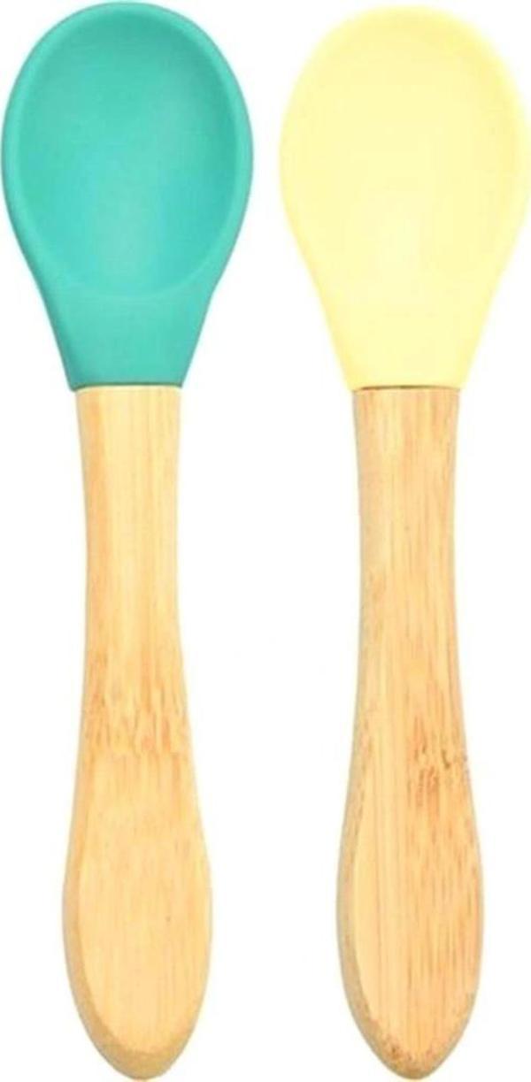 Nessiworld  Bambu Saplı Silikon Mama Kaşığı 2li Yeşil Sarı - Image 1