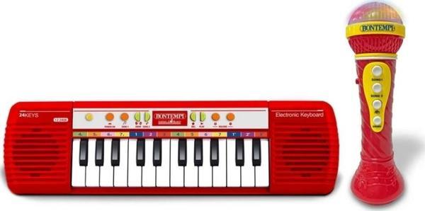 Nessiworld 24 Tuşlu Elektronik Mikrofonlu Işıklı Org Seti Kırmızı - Image 1