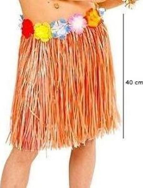 Nessiworld Yetişkin ve Çocuk Uyumlu Turuncu Renk Püsküllü Hawaii Luau Hula Etek 40 cm - Image 1
