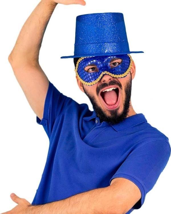 Nessiworld Mavi Renk Parıltılı Simli Fötr Silindir Parti Şapkası - Image 1