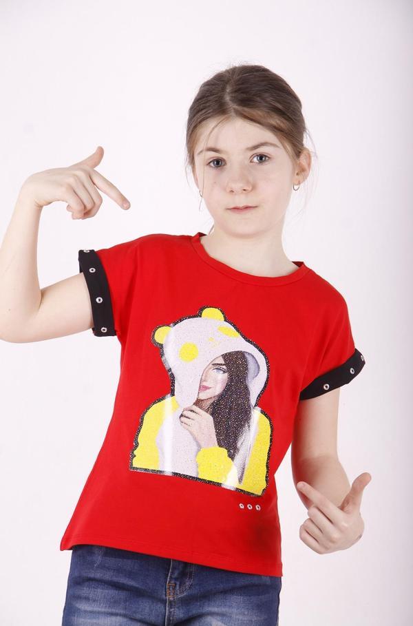 Toontoy Kız Çocuk Kız Baskılı Kolları İnci Detaylı Tişört - Image 1