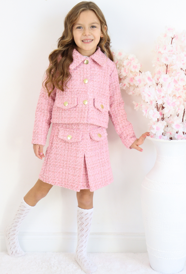 Kız Çocuk Carmen Pudra Pembe Tüvit 23 Nisan 29 Ekim Etek Ceket Yılbaşı Takım - Image 1