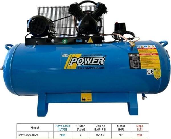POWER 200 Lt Döküm Kafalı Yağlı Pistonlu Kompresör 3 Hp, 2 Piston, 8 Bar - Image 1