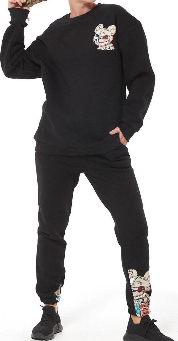 Go Veform Baskılı Oversize Üç İplik Kadın Eşofman Takımı Siyah ZN5004 - Image 1