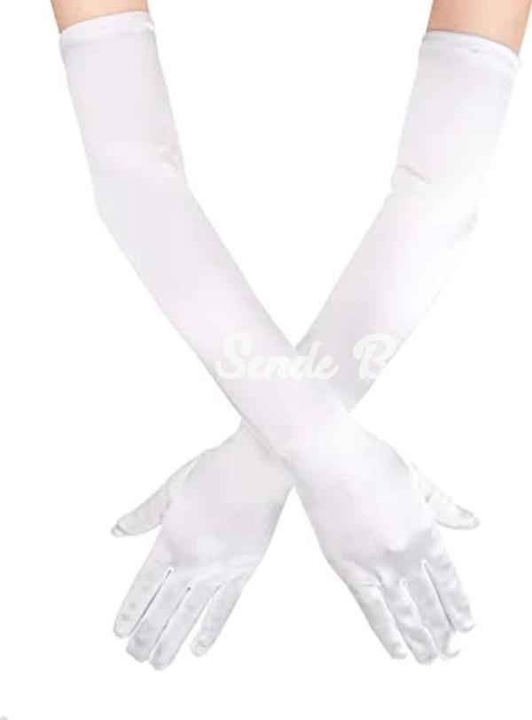 Beyaz Renk Dirseğe Kadar Uzun Kumaş Eldiven 40 Cm - Image 1