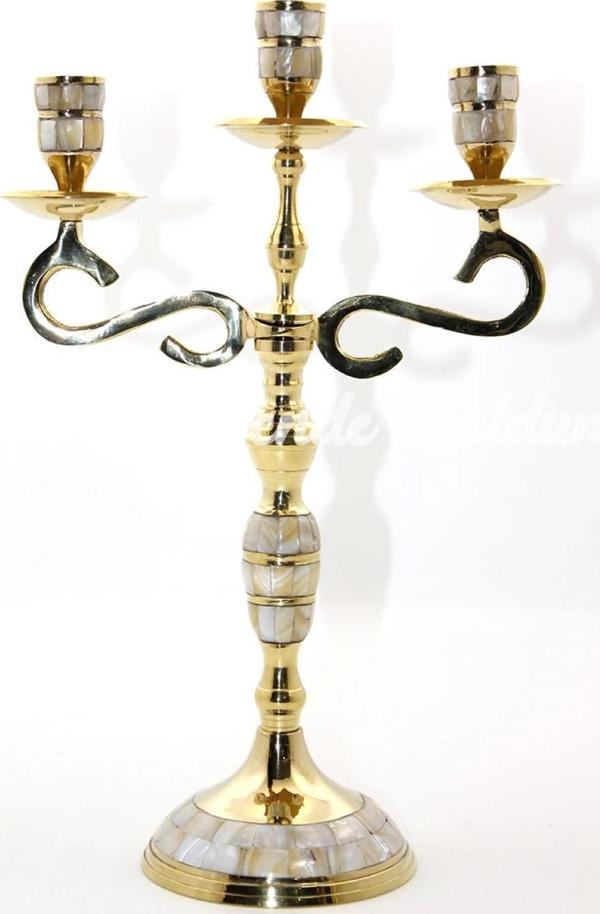 Pirinç Sedefli 3lü Şamdan 18912 - Image 1