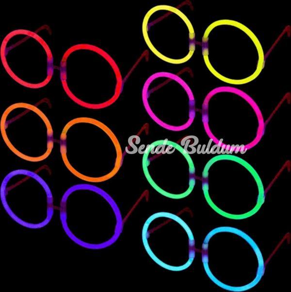 Glow Stick Yuvarlak Gözlük  Glow Partisi Gözlükleri  Glow Stick Gözlük 12 Adet - Image 1