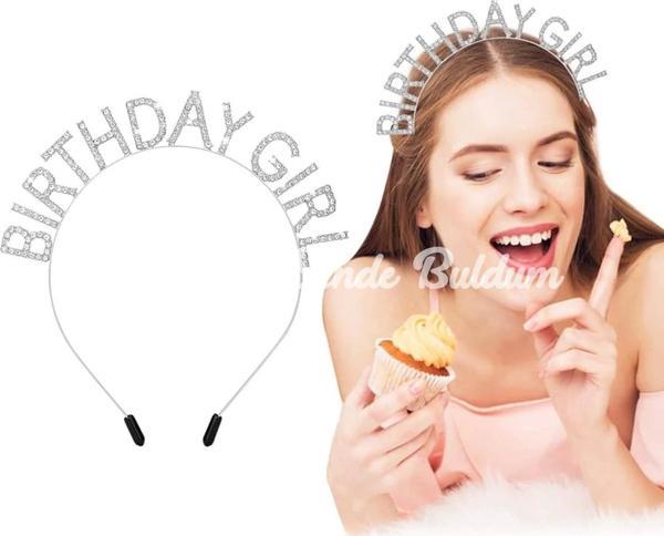 Kristal Taşlı Gümüş Birthday Girl Yazılı Doğum Günü Parti Tacı 19x11 Cm - Image 1