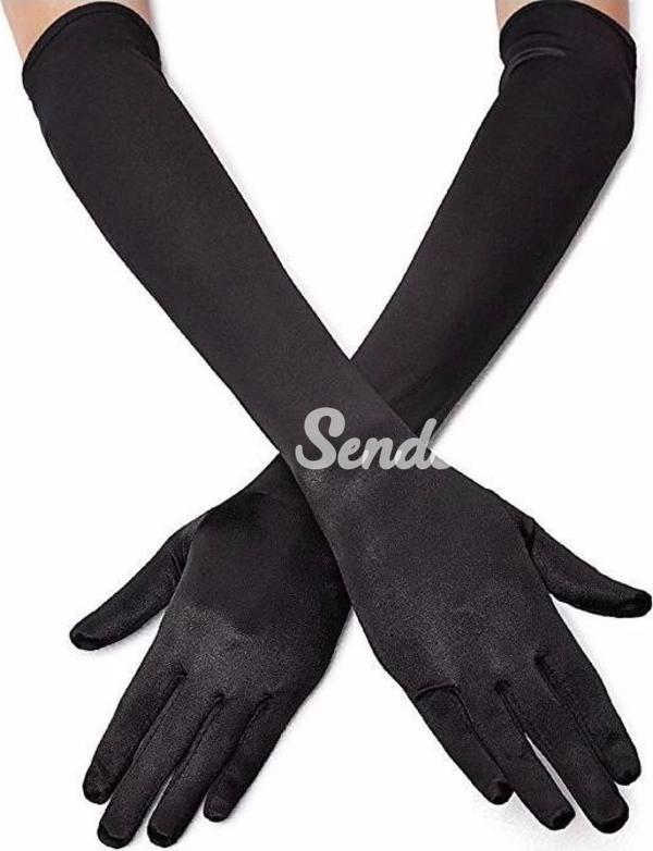 Siyah Renk Likralı Dirseğe Kadar Uzun Kumaş Eldiven 40 Cm - Image 1