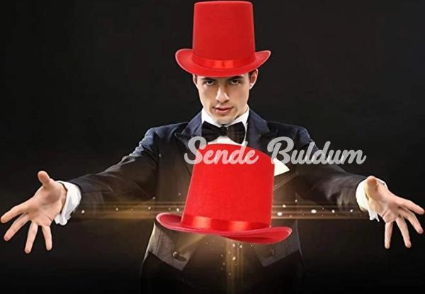 Yetişkinler İçin Kırmızı Renk Ringmaster Sihirbaz Şapkası Fötr Şapka 15 Cm - Image 1