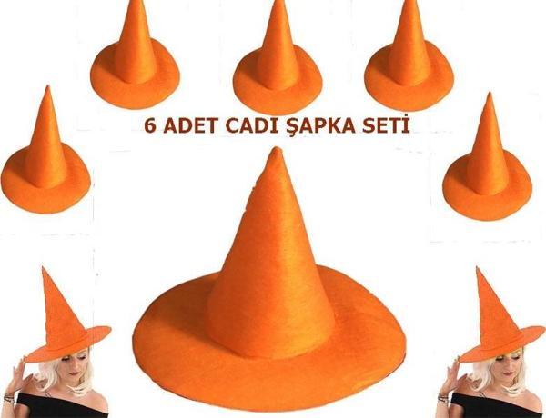samur parti parti aksesuar & kostüm Parti Aksesuar Turuncu Renk Keçe Cadı Şapkası Yetişkin Çocuk Uyumlu 6 Adet - Image 1