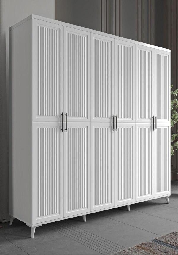 GuneyStore Ücretsiz Montaj - %100 MDF Efes 6 Kapaklı Beyaz Gardırop - MDF Dolap - Elbise Dolabı - Image 1