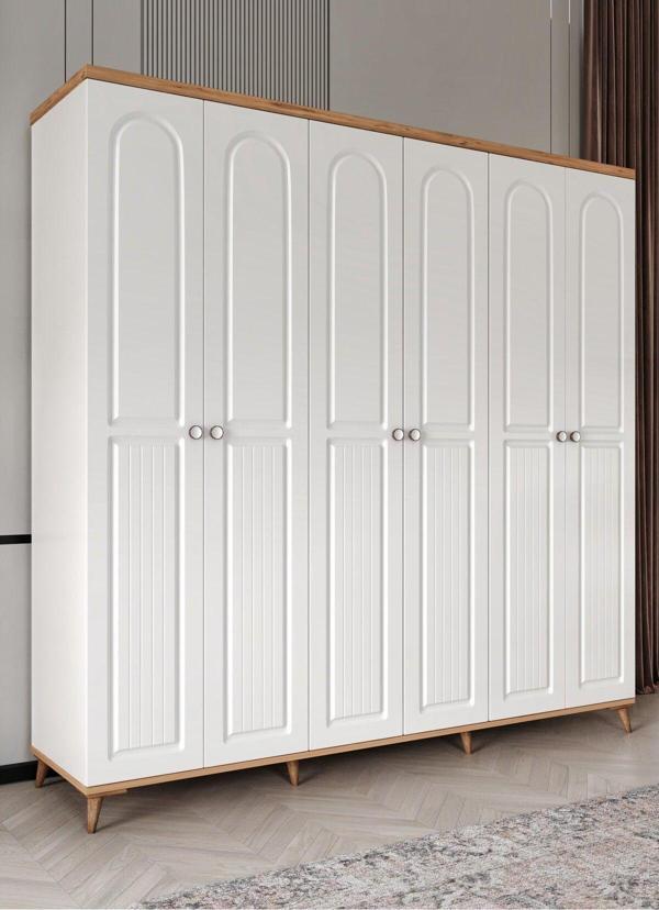 GuneyStore Ücretsiz Montaj - %100 MDF Bohem 6 Kapaklı Atlantik Çam Gardırop - MDF Dolap - Elbise Dolabı - Image 1