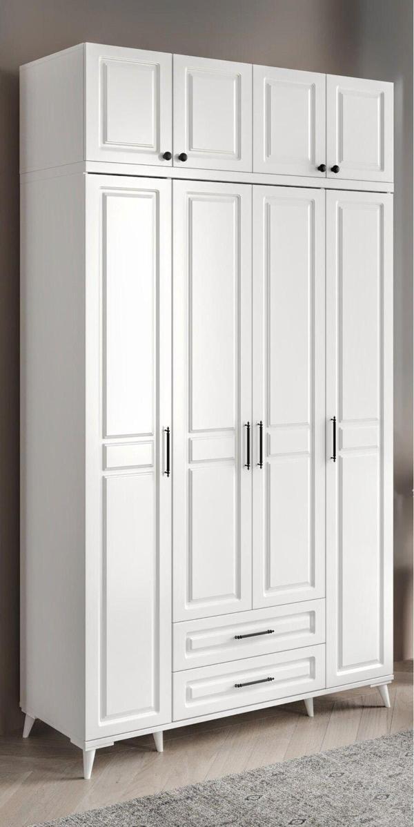 GuneyStore Ücretsiz Montaj - %100 MDF Gözde 4 Kapaklı Yüklüklü Beyaz Gardırop - MDF Dolap - Elbise Dolabı - Image 1