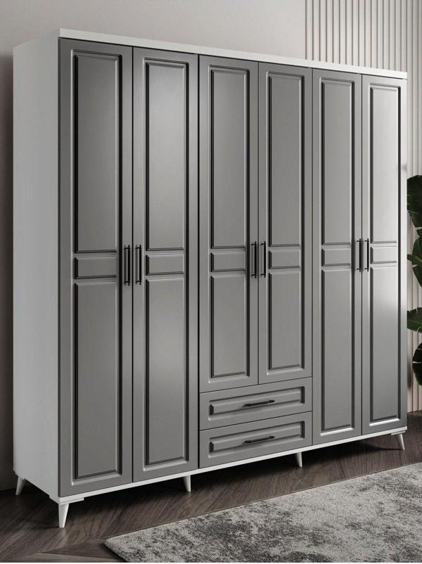 GuneyStore Ücretsiz Montaj - %100 MDF Gözde 6 Kapaklı Antrasit Beyaz Gardırop - MDF Dolap - Elbise Dolabı - Image 1
