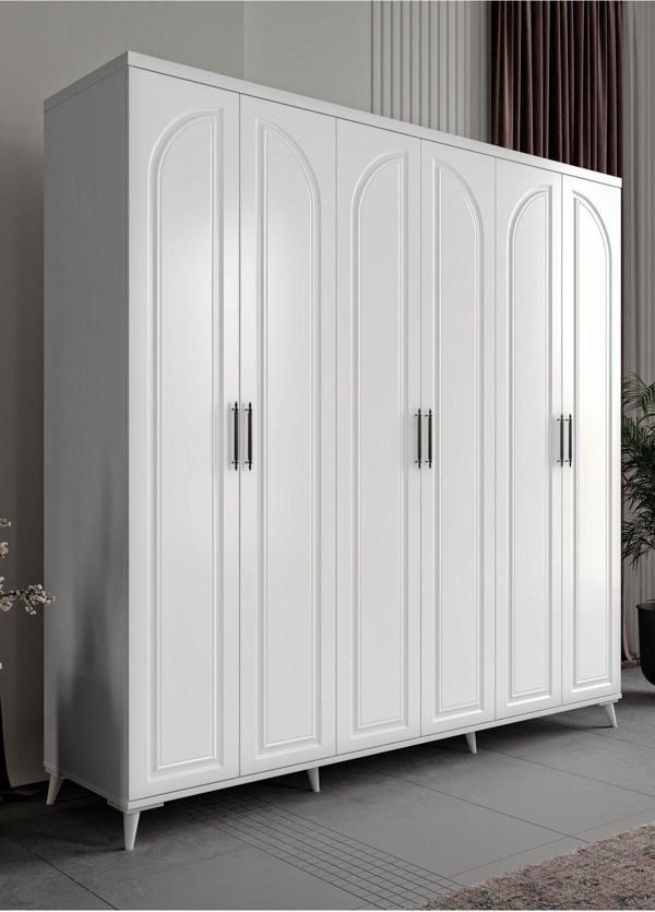 GuneyStore Ücretsiz Montaj - %100 MDF Kemer 6 Kapaklı Beyaz Gardırop - MDF Dolap - Elbise Dolabı - Image 1