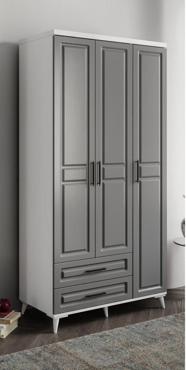 GuneyStore Ücretsiz Montaj - %100 MDF Gözde 3 Kapaklı Antrasit Beyaz Gardırop - MDF Dolap - Elbise Dolabı - Image 1