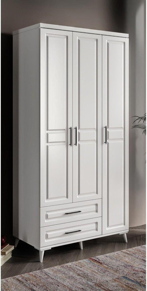 GuneyStore Ücretsiz Montaj - %100 MDF Gözde 3 Kapaklı Beyaz Gardırop - MDF Dolap - Elbise Dolabı - Image 1