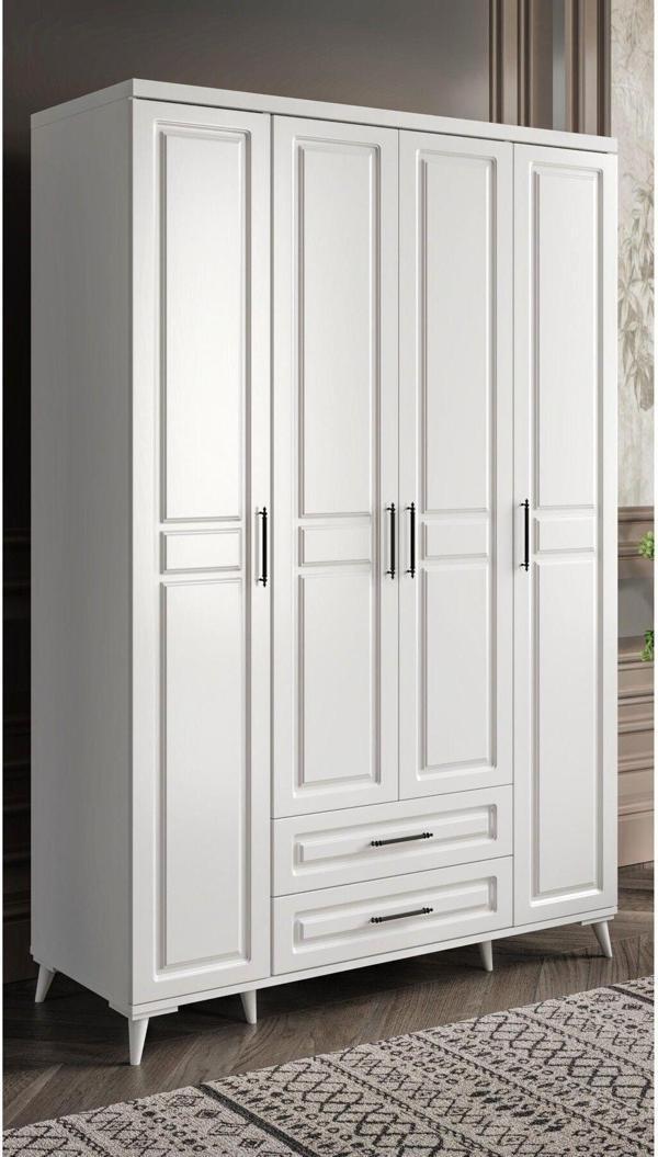 GuneyStore Ücretsiz Montaj - %100 MDF Gözde 4 Kapaklı Beyaz Gardırop - MDF Dolap - Elbise Dolabı - Image 1
