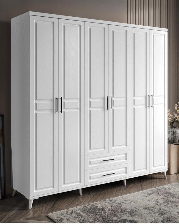 GuneyStore | Gözde 6 Kapaklı Komple MDF Beyaz Gardırop – Elbise Dolabı | Ücretsiz Montaj - Image 1