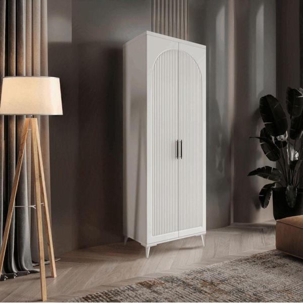 Ücretsiz Montaj Komple Mdf Oslo 2 Kapaklı Beyaz Gardırop - Image 1