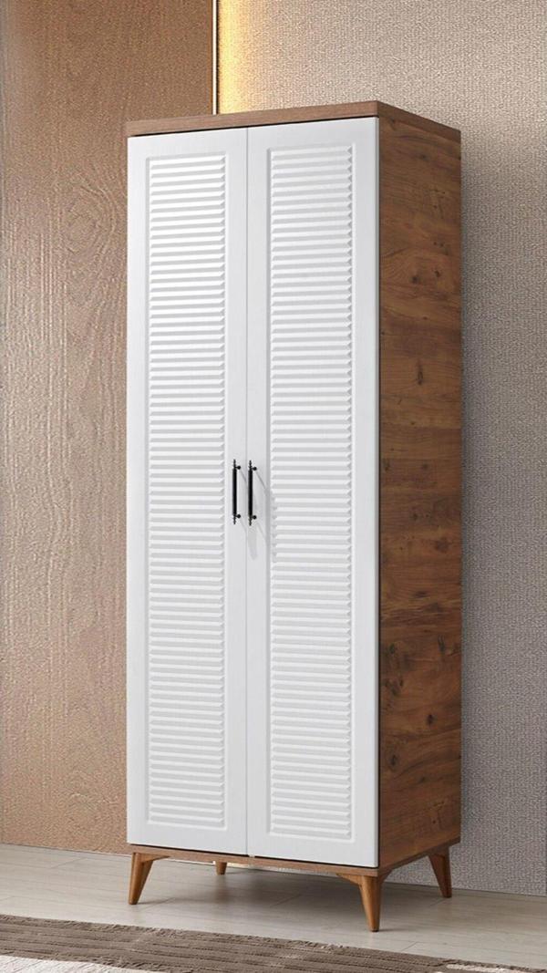 Ücretsiz Montaj Komple Mdf Paris 2 Kapaklı Atlatik Çam-beyaz Gardırop Elbise Dolabı - Image 1