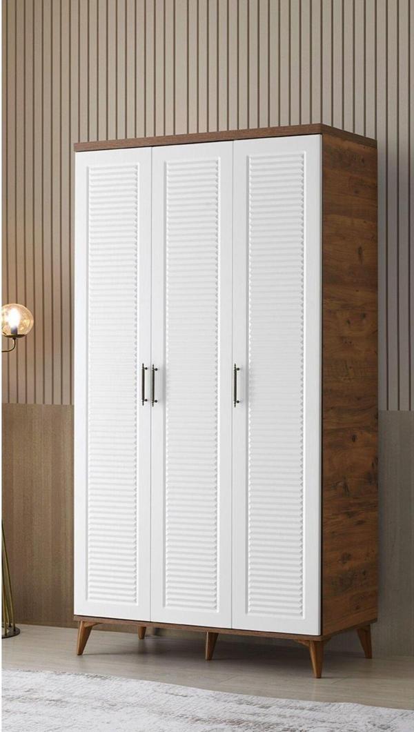 GuneyStore Ücretsiz Montaj - %100 MDF Paris 3 Kapaklı Atlantik Çam Beyaz Gardırop - MDF Dolap - Elbise Dolabı - Image 1