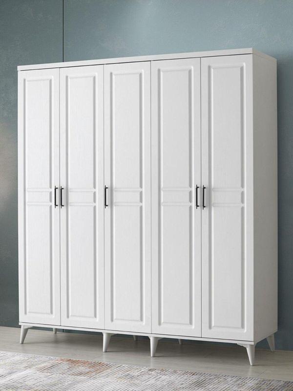 GuneyStore  Ücretsiz Montaj -%100 MDF Sport 5 Kapaklı - Beyaz Gardırop - MDF Dolap - Elbise Dolabı - Image 1