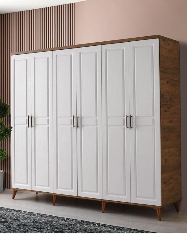 Ücretsiz Montaj Komple Mdf Sport 6 Kapaklı Atlantik Çam-beyaz Gardırop Elbise Dolabı - Image 1