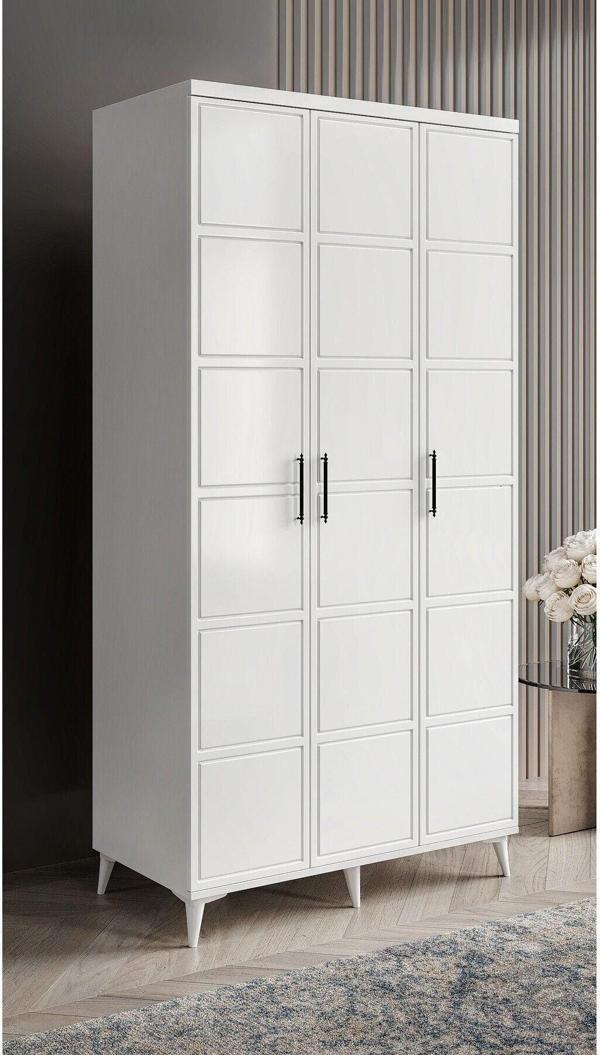 Ücretsiz Montaj Milano 3 Kapaklı Komple Mdf Beyaz Gardırop - Image 1