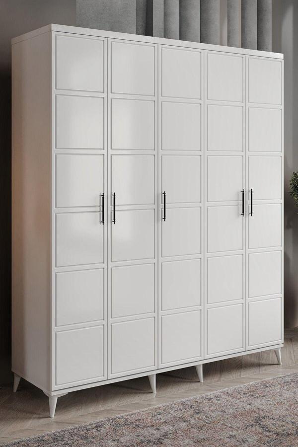 Ücretsiz Montaj Milano 5 Kapaklı Komple Mdf Beyaz Gardırop - Image 1