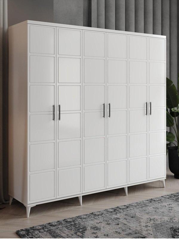 GuneyStore Ücretsiz Montaj - %100 MDF Milano 6 Kapaklı Beyaz Gardırop - MDF Dolap - Elbise Dolabı - Image 1