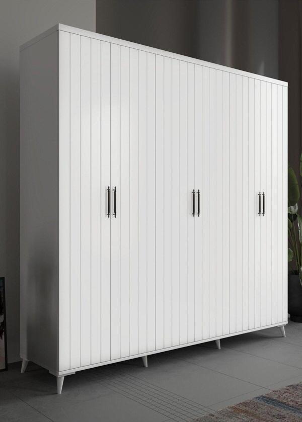 GuneyStore Ücretsiz Montaj - %100 MDF Odesa 6 Kapaklı Beyaz Gardırop - MDF Dolap - Elbise Dolabı - Image 1