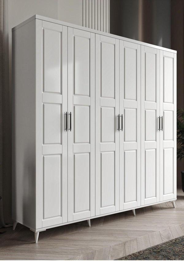 GuneyStore Ücretsiz Montaj - %100 MDF Pana 6 Kapaklı Beyaz Gardırop - MDF Dolap - Elbise Dolabı - Image 1