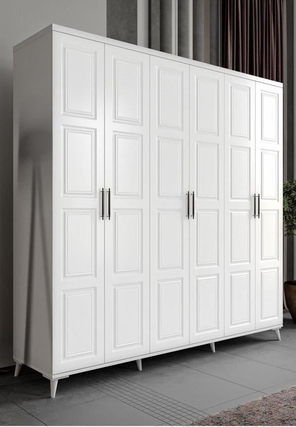 GuneyStore Ücretsiz Montaj - %100 MDF Safir 6 Kapaklı Beyaz Gardırop - MDF Dolap - Elbise Dolabı - Image 1