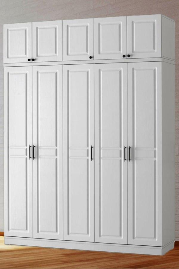 GuneyStore Ücretsiz Montaj - %100 MDF Sport 5 Kapaklı Yüklüklü Beyaz Gardırop - MDF Dolap - Elbise Dolabı - Image 1