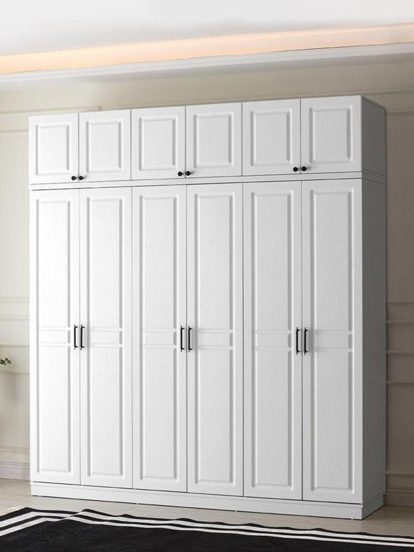 GuneyStore  Ücretsiz Montaj -%100 MDF Sport 6 Kapaklı Yüklüklü - Beyaz Gardırop - MDF Dolap - Elbise Dolabı - Image 1