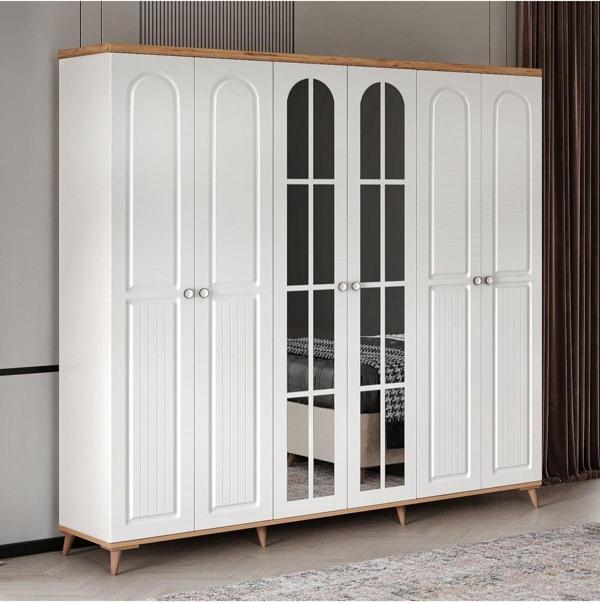 Ücretsiz Montaj! Komple Mdf Bohem 6 Kapaklı Aynalı Gardırop - Image 1