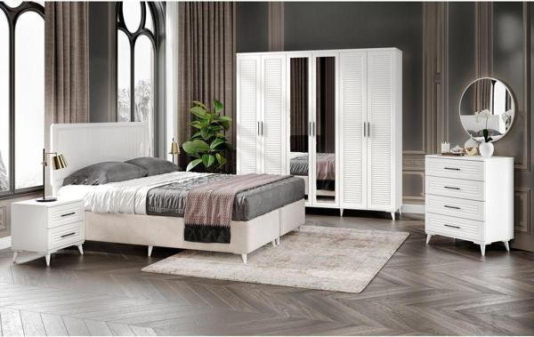 Komple Mdf Paris 6 Kapaklı Beyaz Yatak Odası Takımı Bazalı - Image 1
