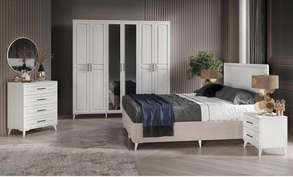 GuneyStore Ücretsiz Montaj - %100 MDF Sport 6 Kapaklı Beyaz Yatak Odası Takımı Baza Dahil - Image 1